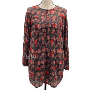 Zara Trafaluc Collection Vintage Style Embroidered Floral Button-Down Tunic Top